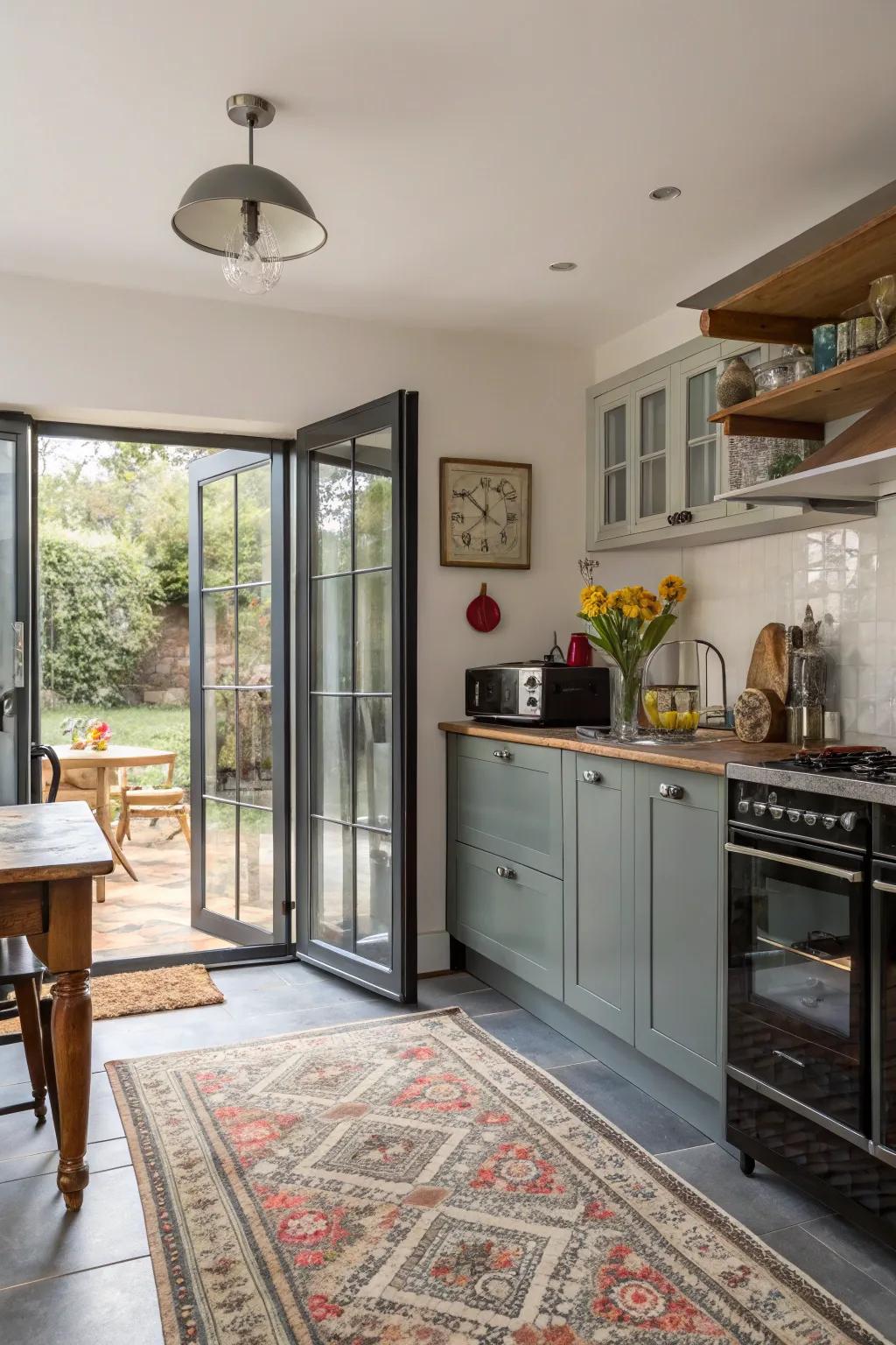 Mix modern bifold doors with vintage elements for a unique style.