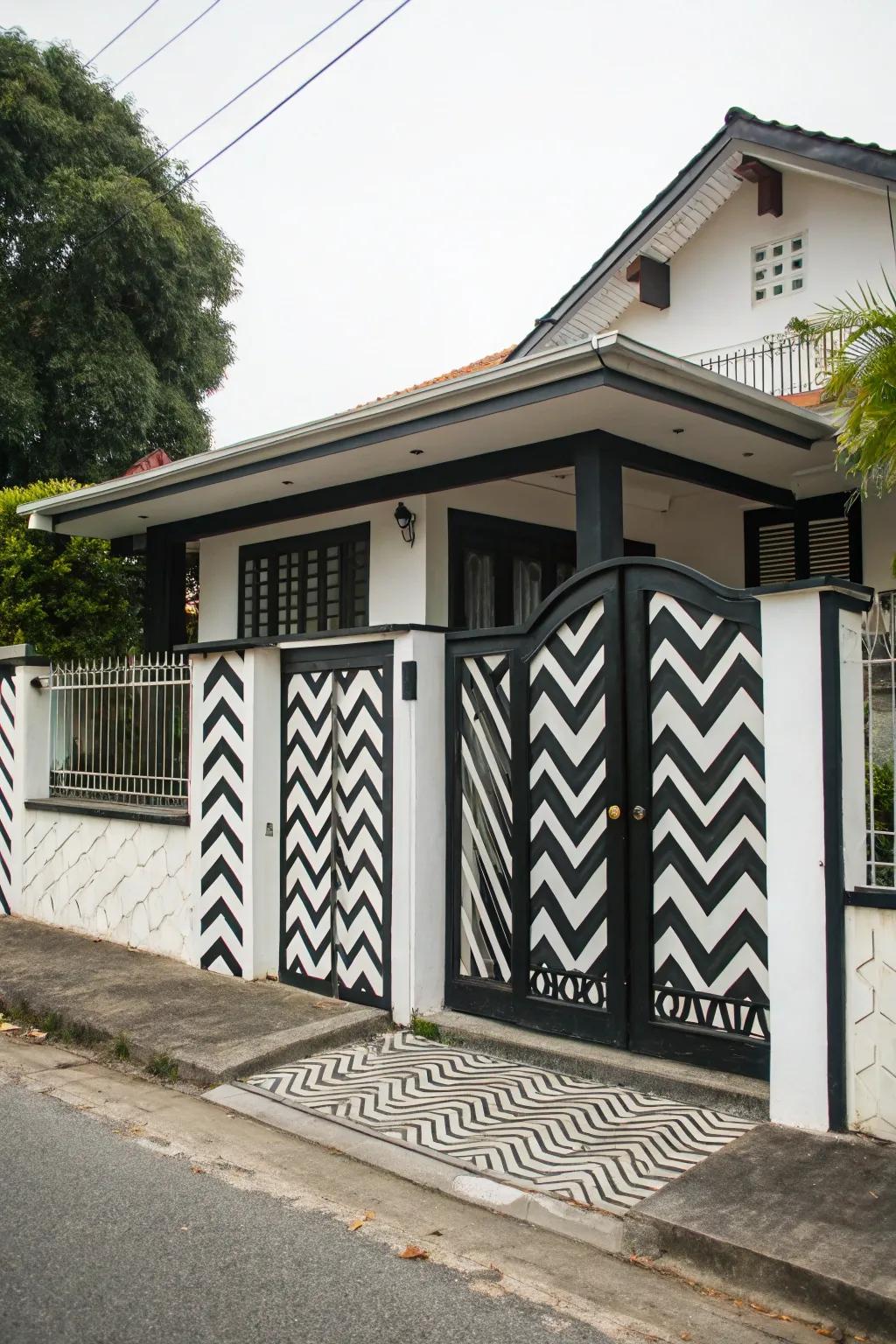 Chevron patterns supplement a lively trace to this sophisticated exterior.