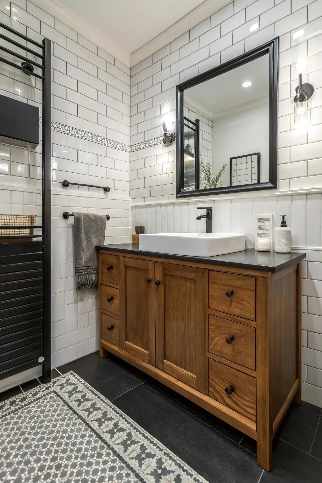Grain elements introduce warmth and natural balance to this bathroom.