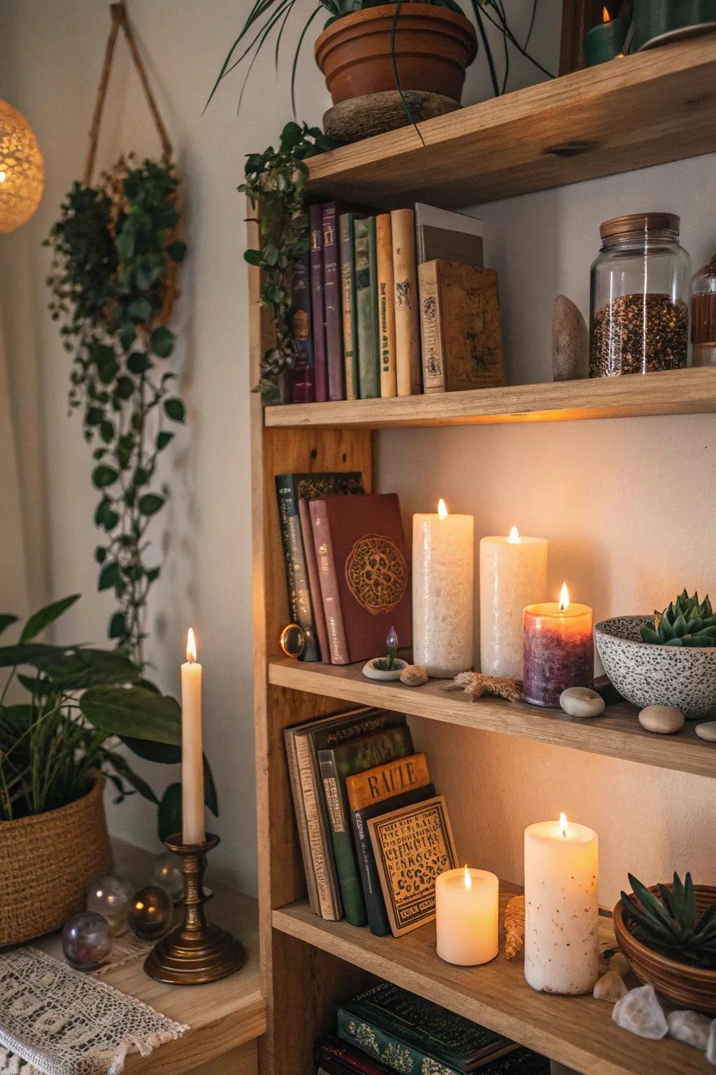 Candles add warmth and a soft glow.