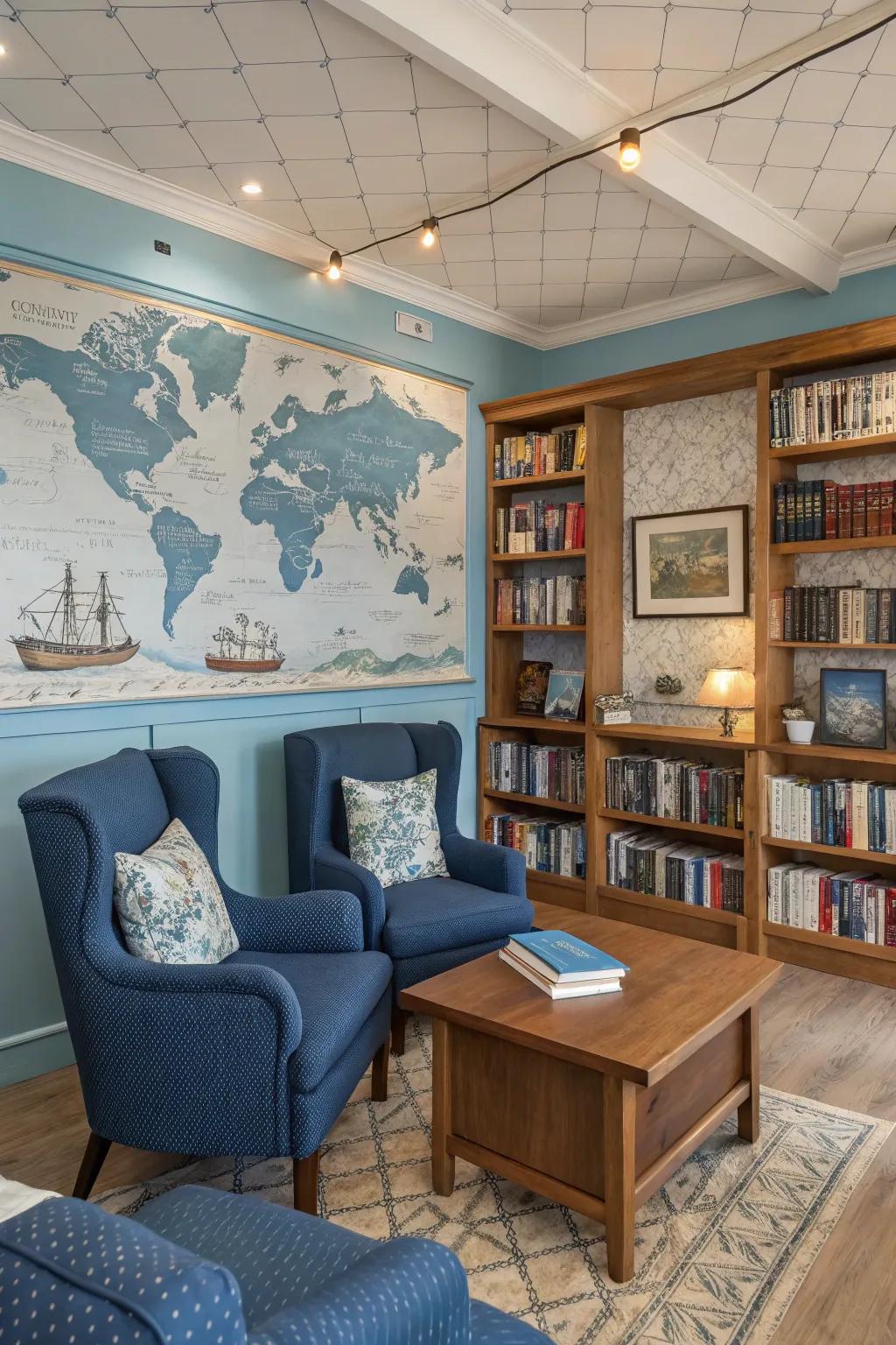 A cohesive theme that ties the whole book room design together.
