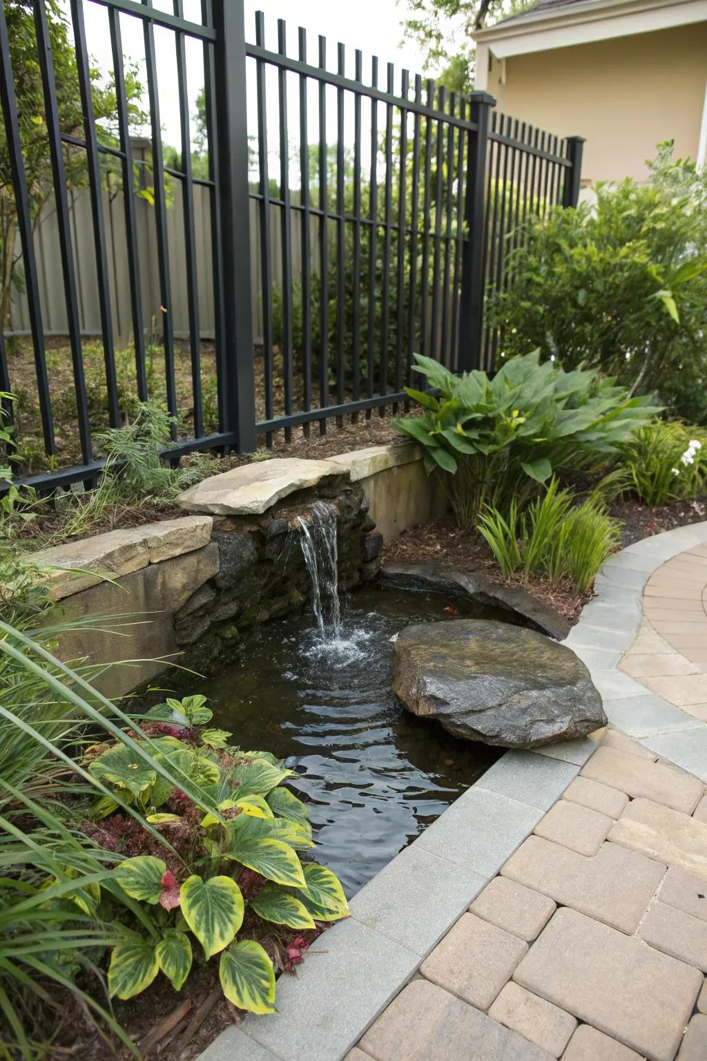 Water feature is beautiful and serene.