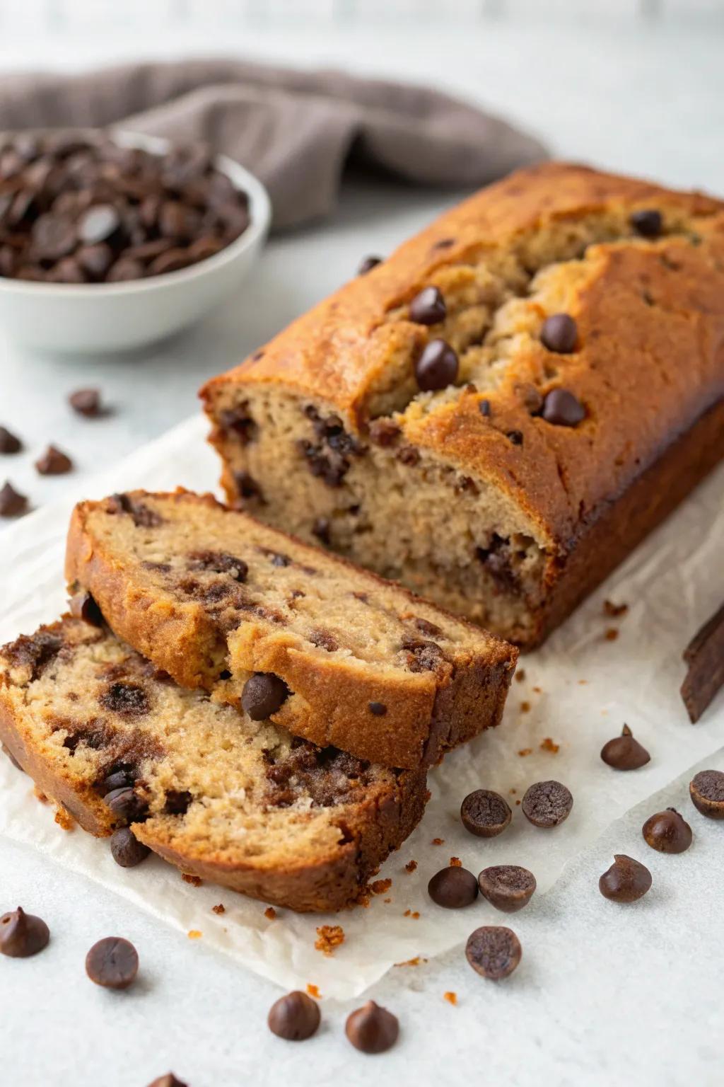 Chocolate chip banana bread, a sweet, comforting and unforgettable treat.