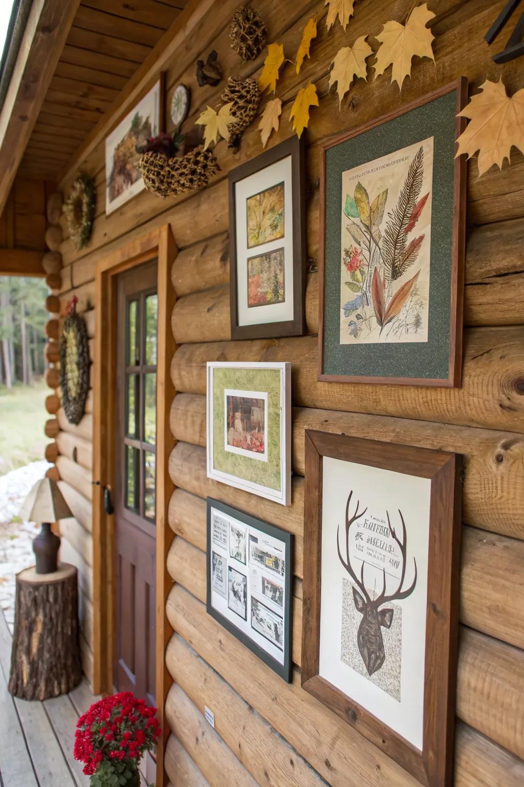 Wall art transforms the cabin space with personality and color.