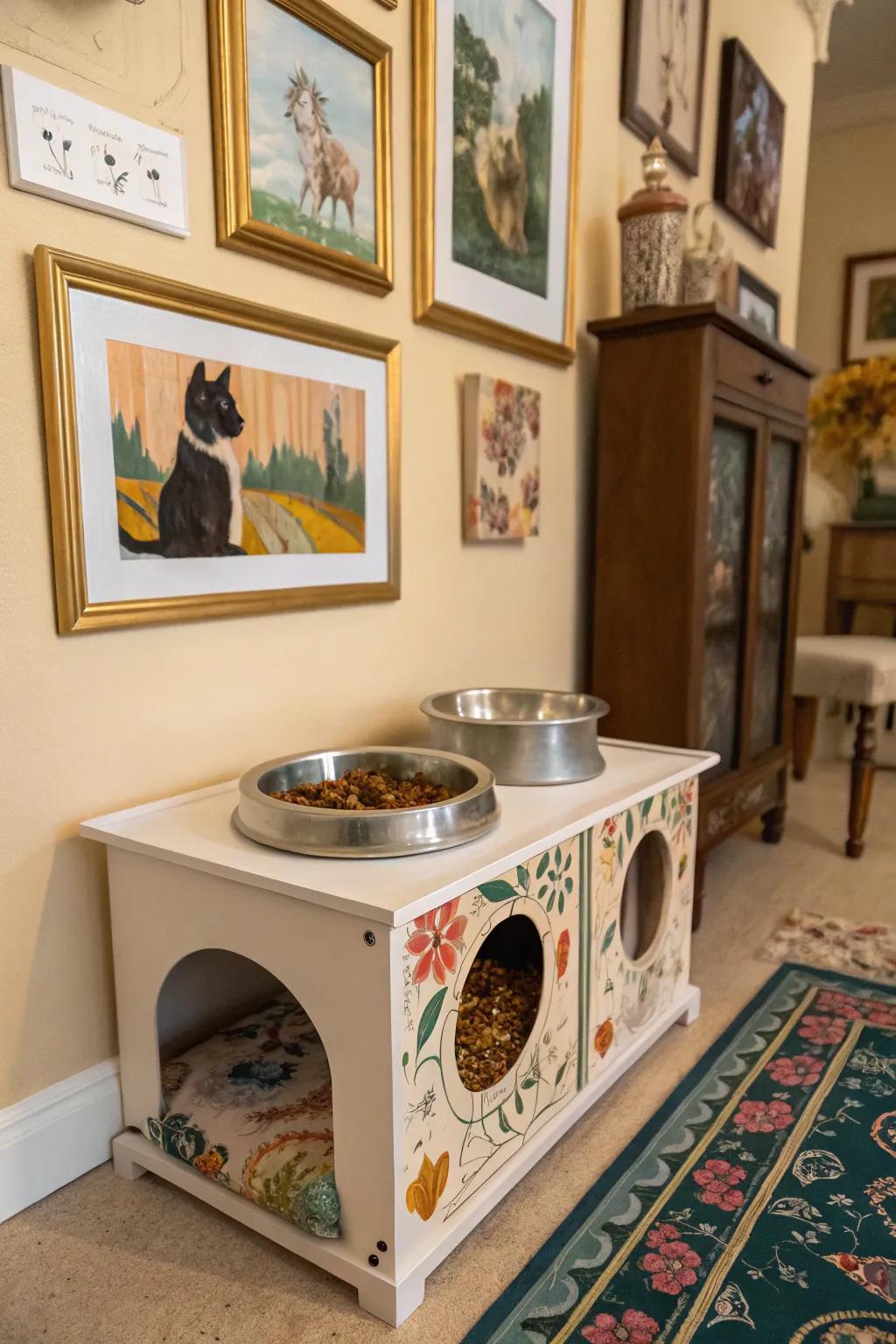 Turn your cat's dining area into art with custom designs.