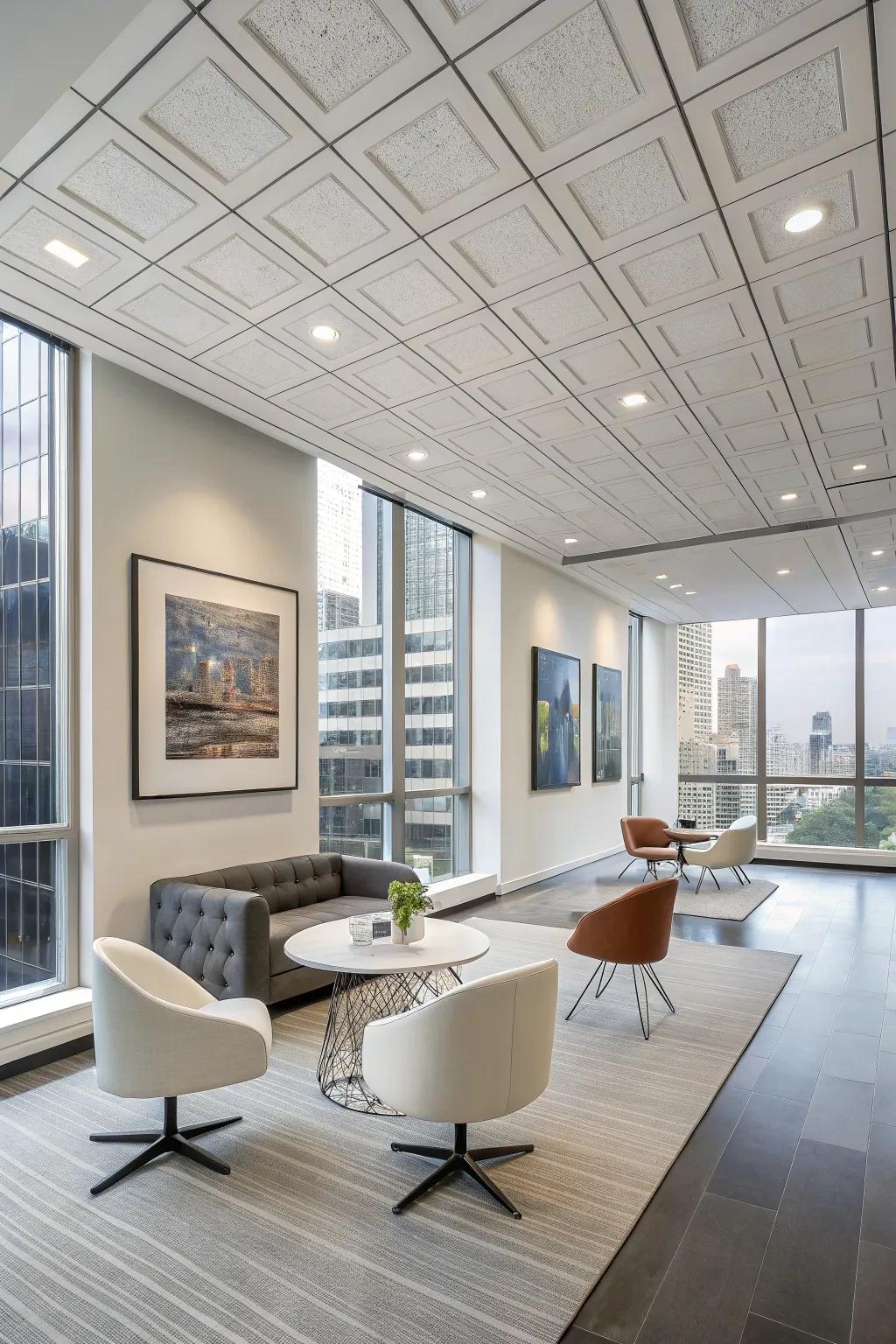 Suspended ceilings present a contemporary and pragmatic resolution.