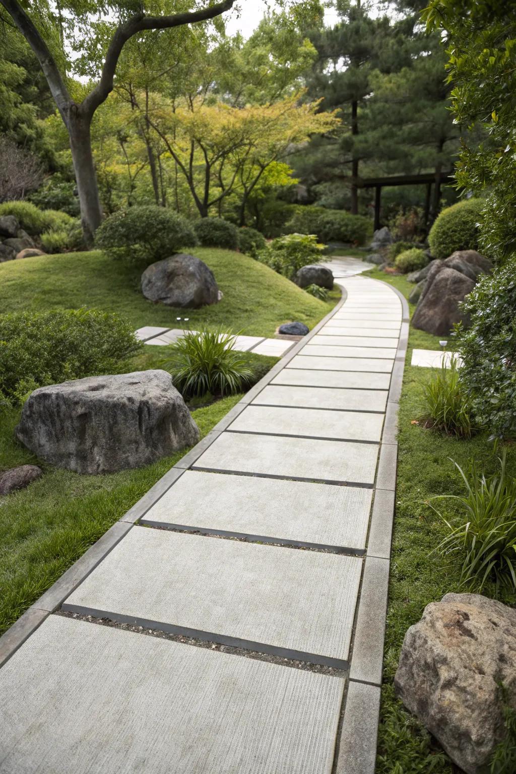 Peace-inspired stone walkway for a peaceful garden feel.