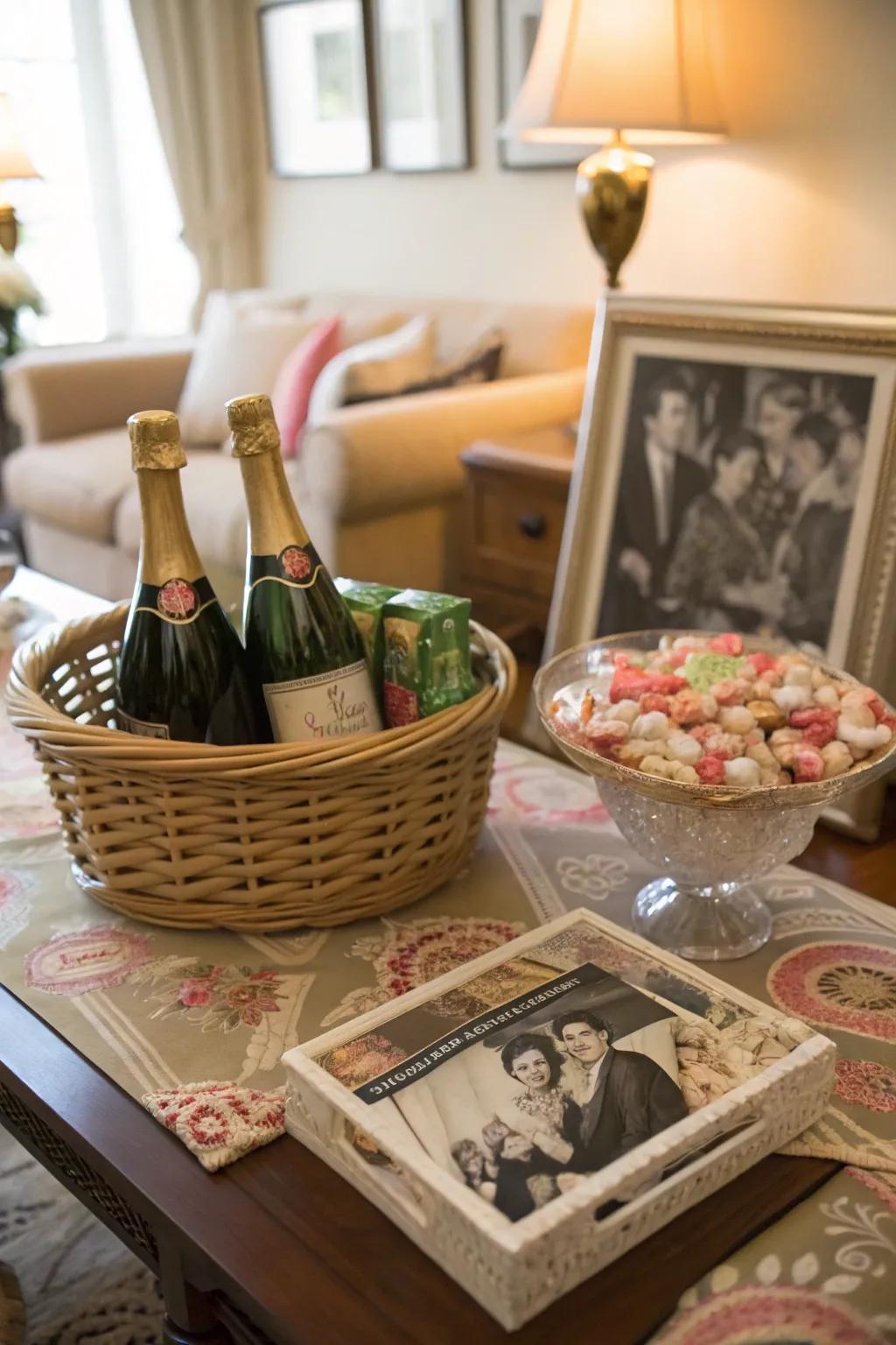 Flashback treats with old-timey candies and a vintage-style photograph.