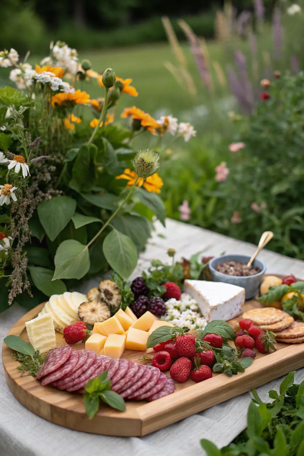 Garden fresh with herbs and flower petals.