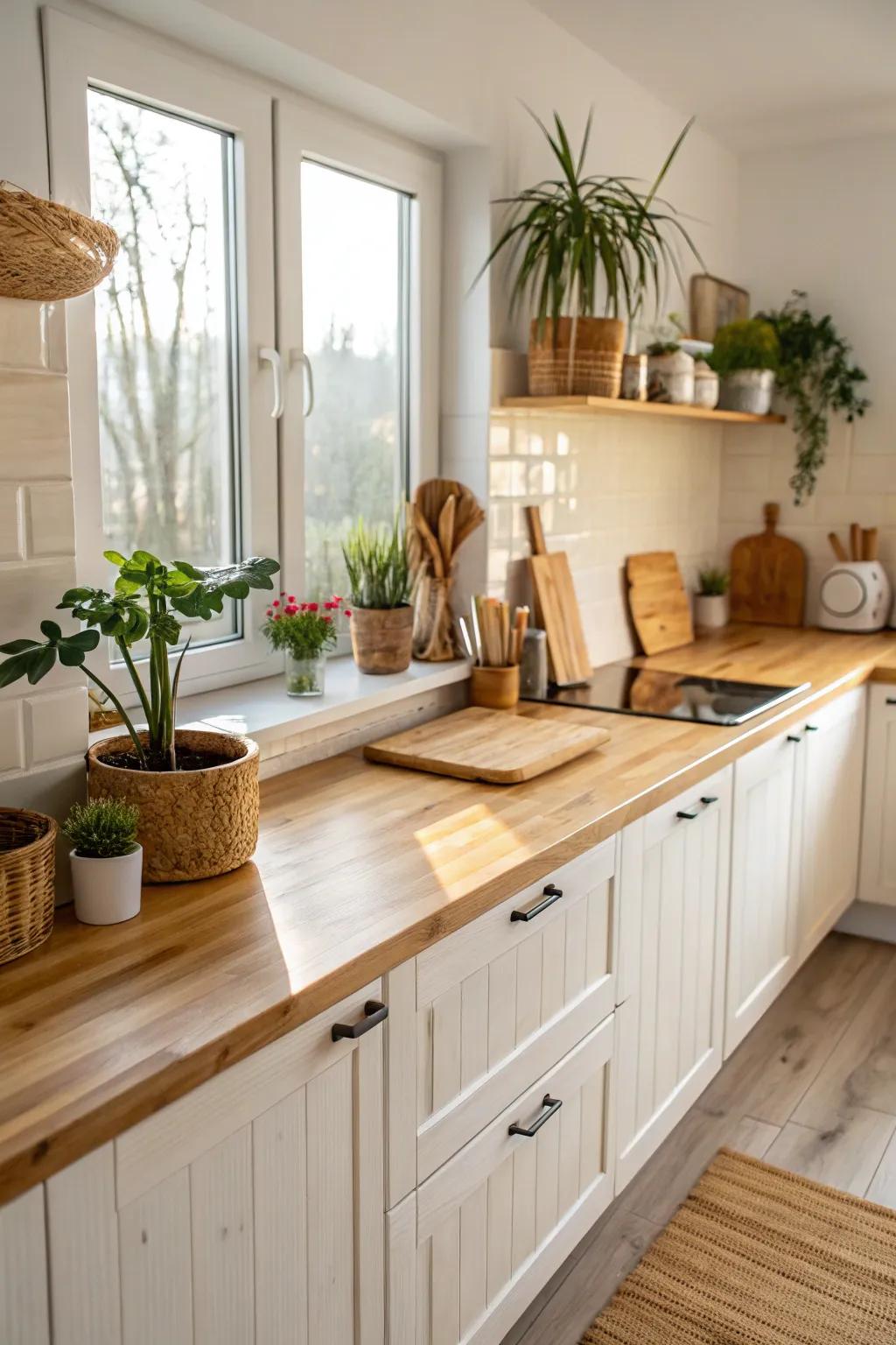Eco-friendly kitchen featuring sustainable cane surfaces.