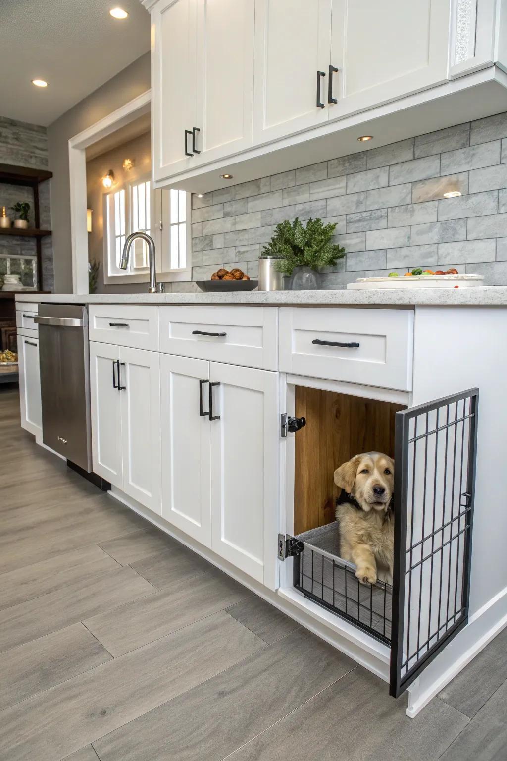 Maintain tidiness with a cabinet-turned-kennel.