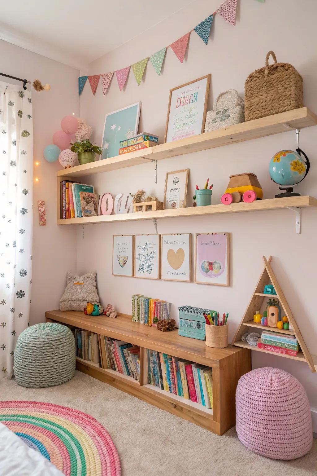 Custom shelves tailored to your child's needs offer endless possibilities.