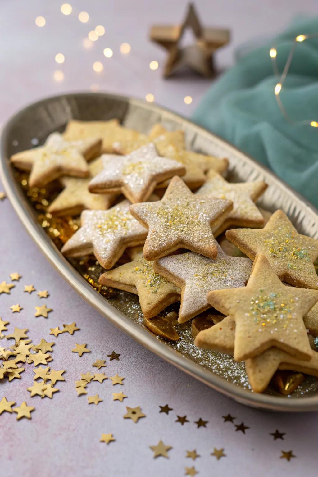 Celestial-themed display with star cookies.