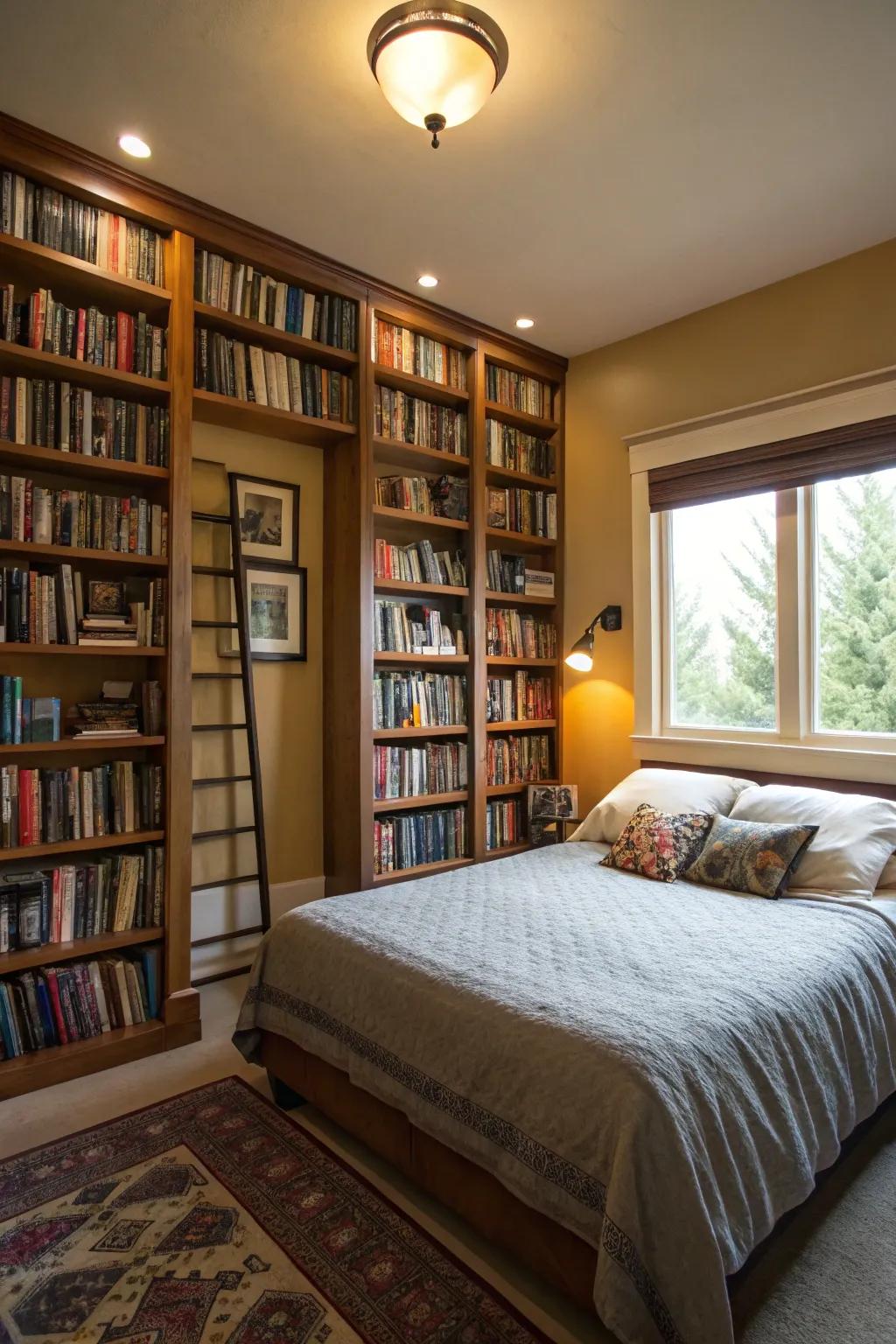 Employing vertical space adds organization and style to the bedroom.