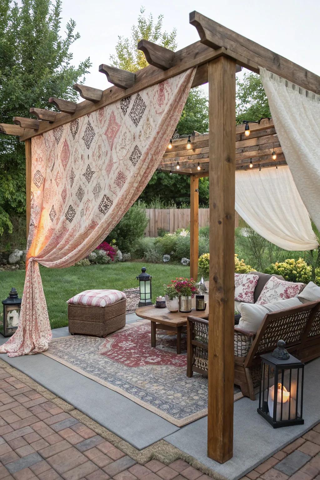 Self-made canopies offer shade and personal style.