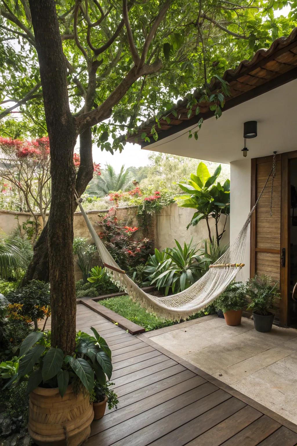 Unforeseen elements like hammocks add fun and relaxation.