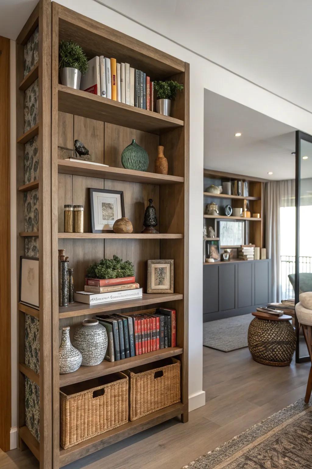 Room divider shelves add storage to any space.