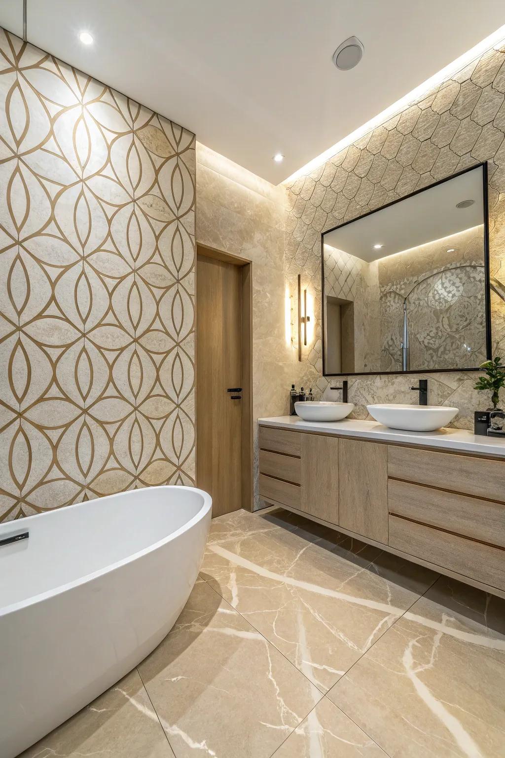 Unconventionally designed crema marfil adds an unexpected twist to the design.