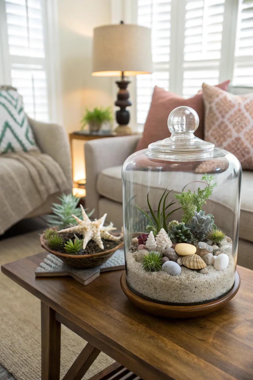 A terrarium that brings a hint of the beach indoors.