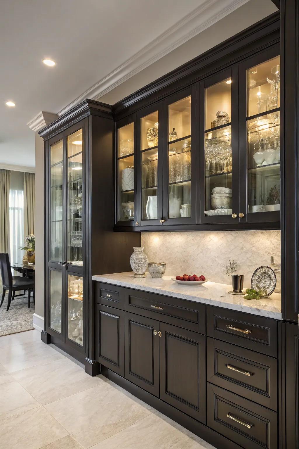 A see-through cabinet offers sophistication and display appeal.