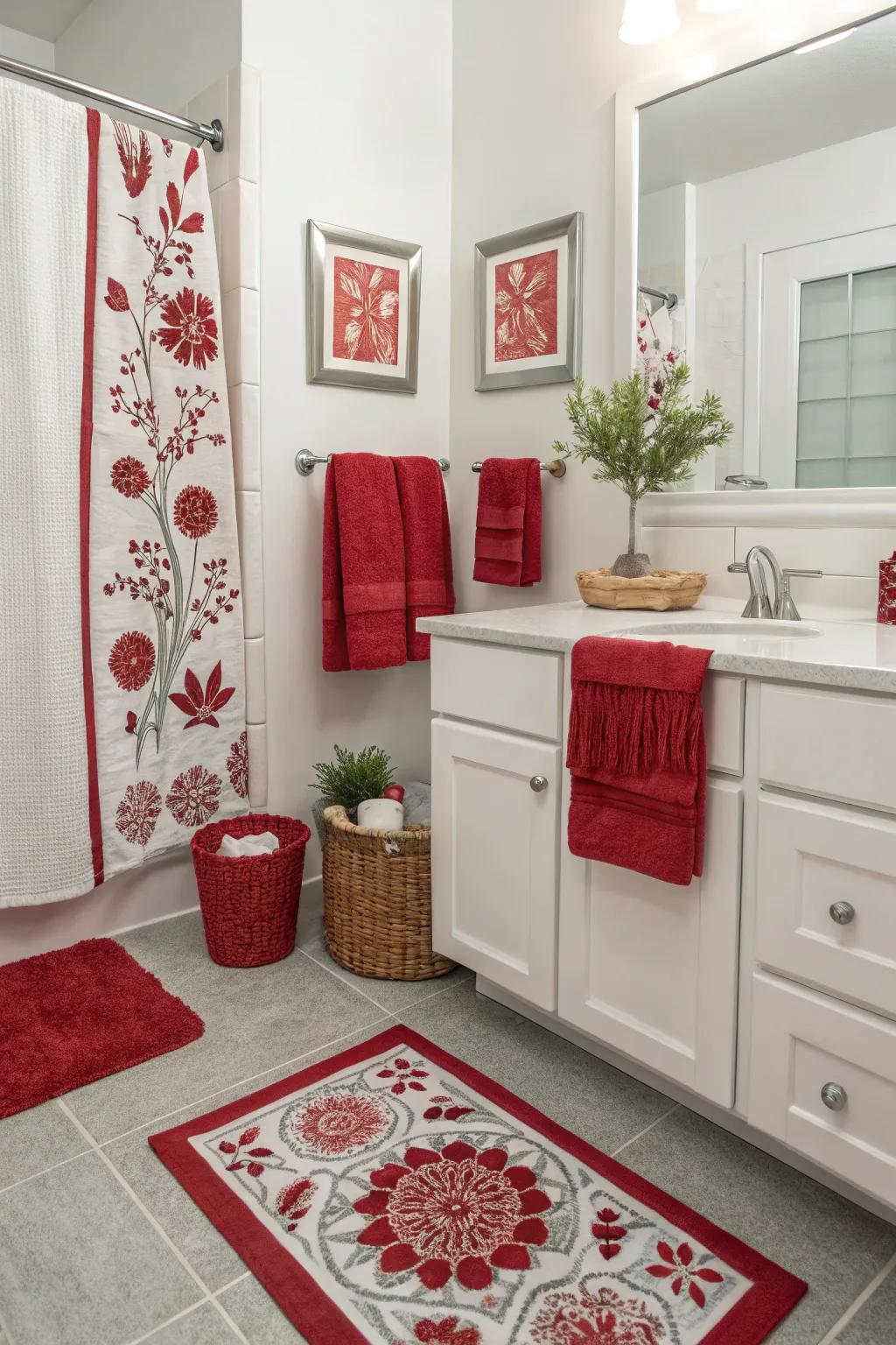 Seasonal red swaps keep your bathroom design fresh and cohesive.
