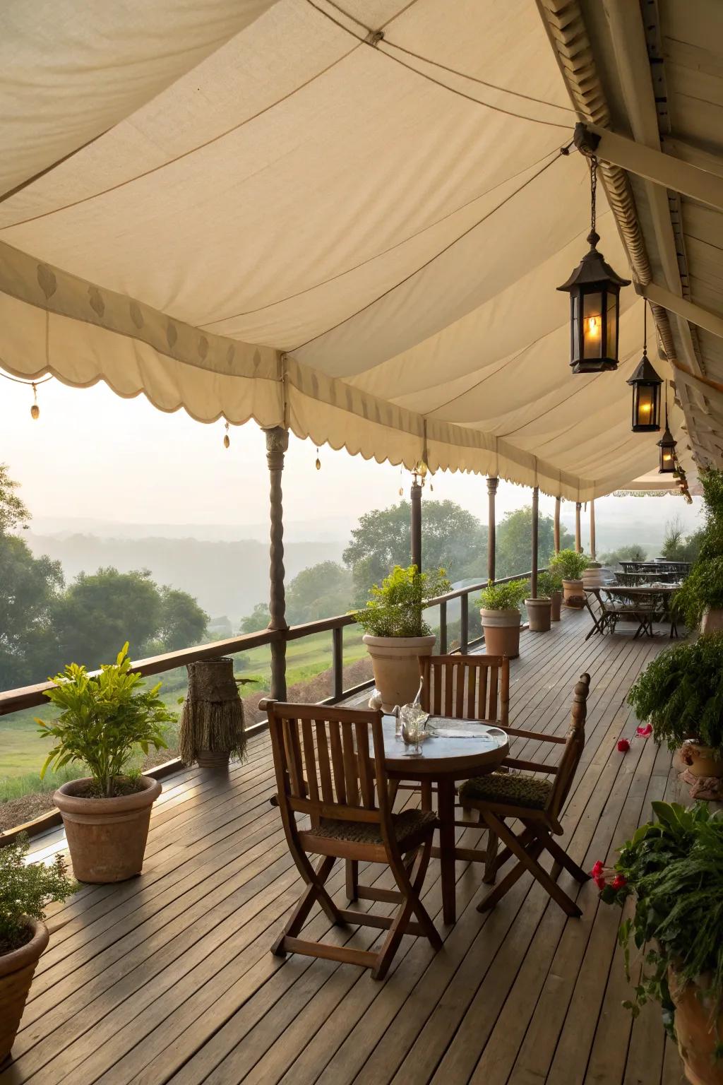 Material covers convey a vintage atmosphere to your deck.