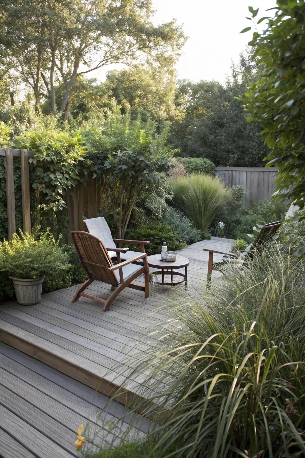 Tall plants and bushes delivering natural privacy.
