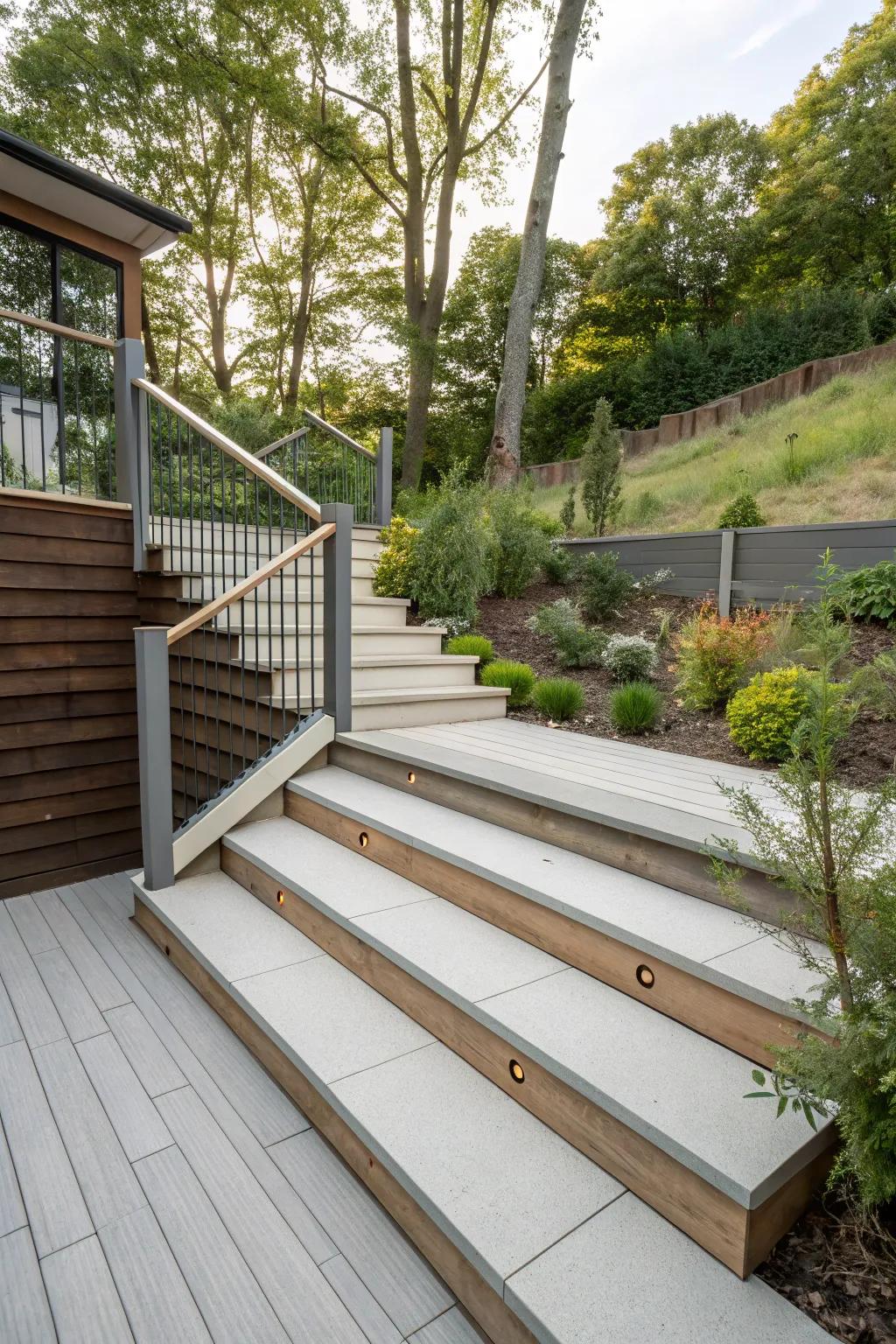 Go green with eco-conscious composite deck stairs.