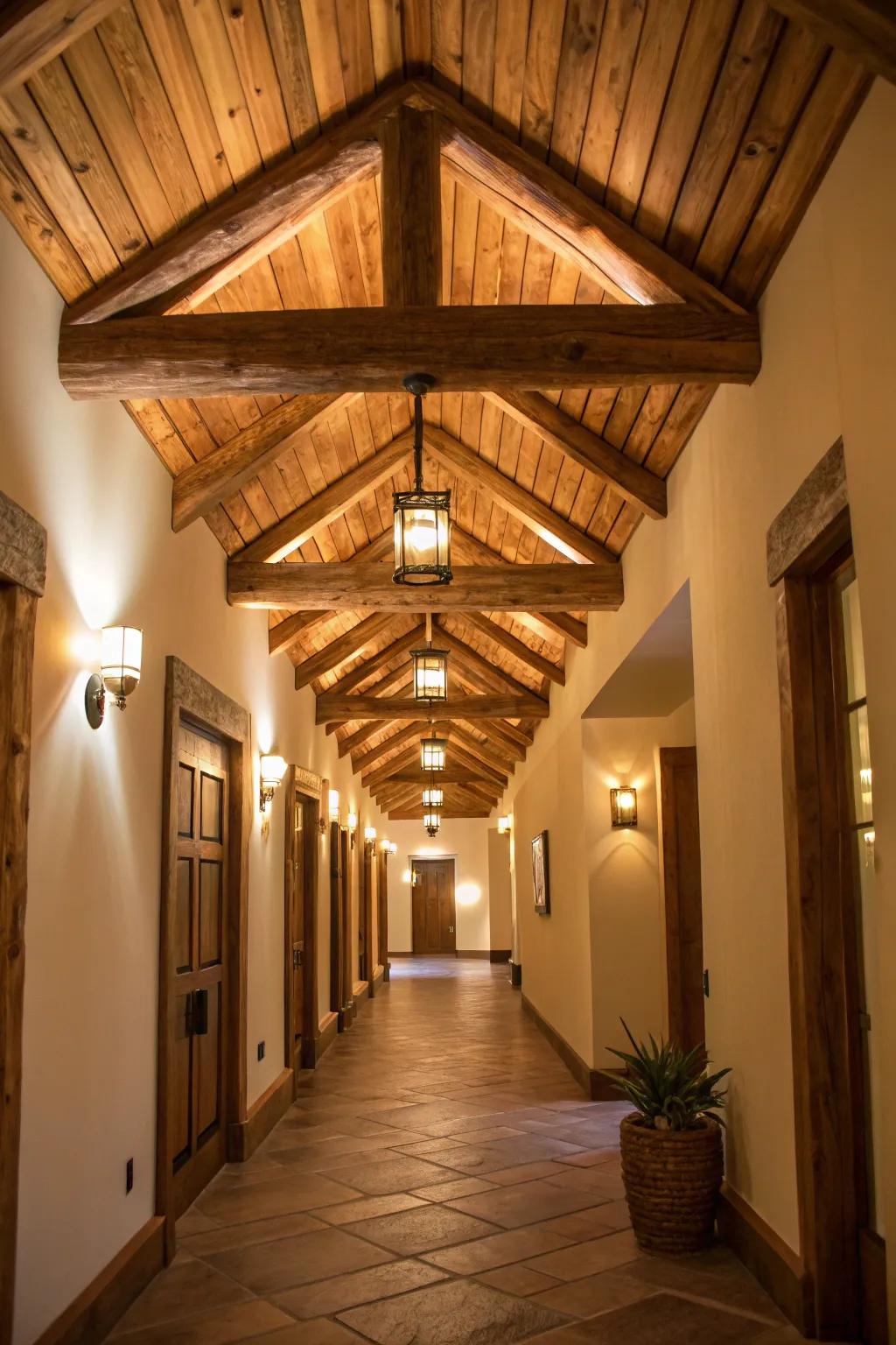 Beams in hallways add depth and unexpected charm.