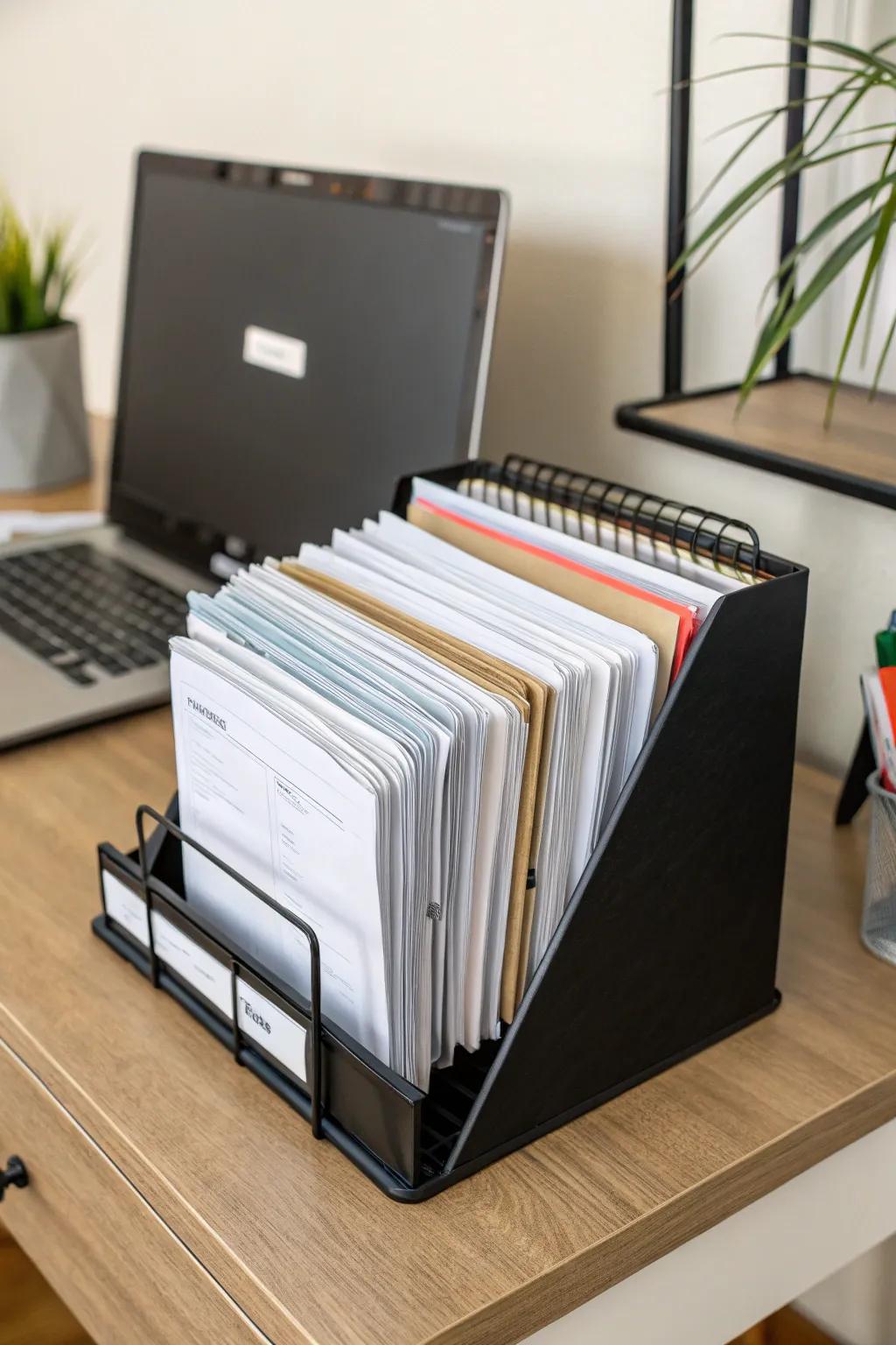 Vertical file holders designed for efficient document management.