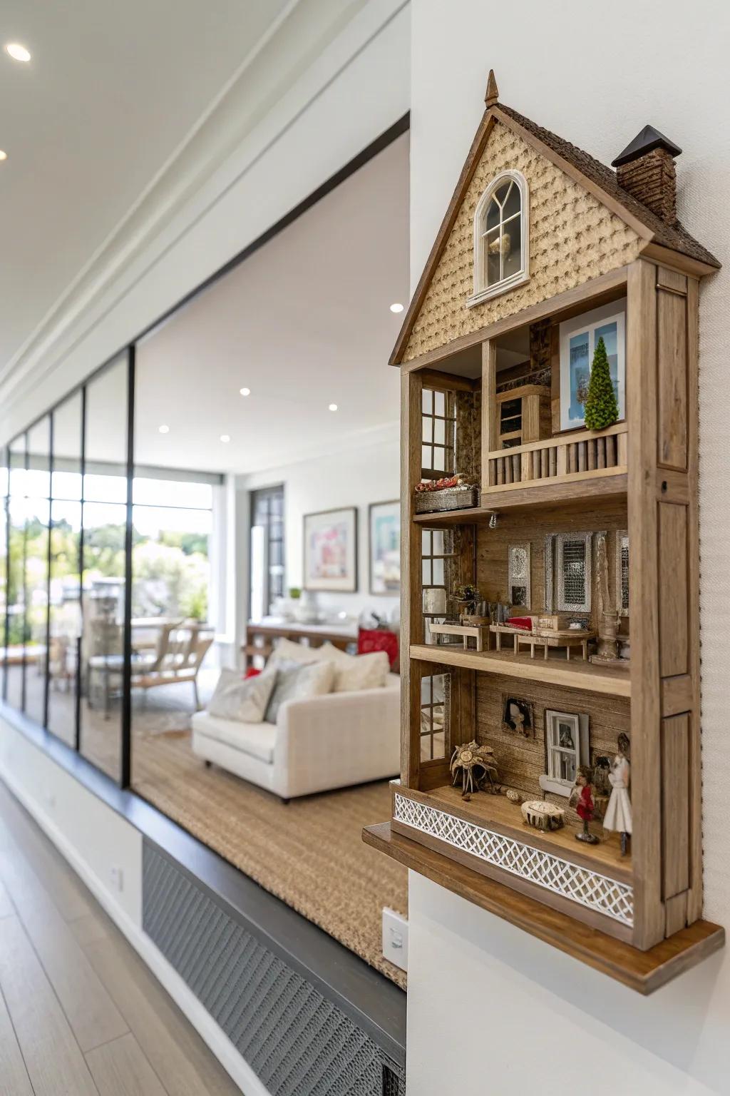 Wall supports transform dollhouses into artistic displays.
