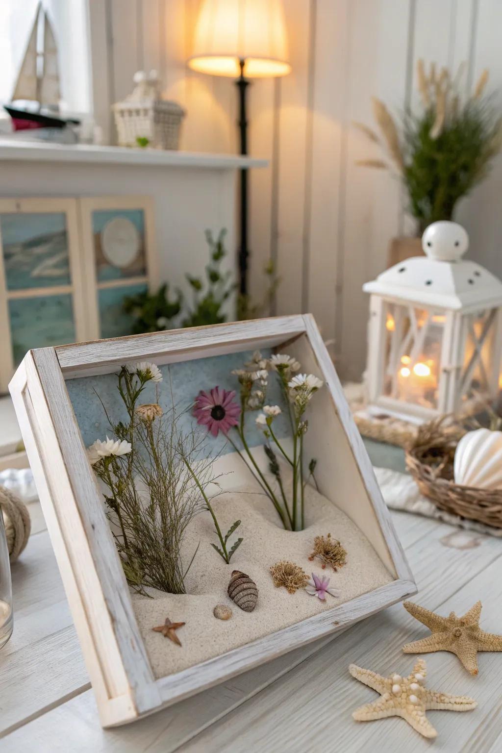 Bring the beach home with a coastal-inspired dried flower memory box.