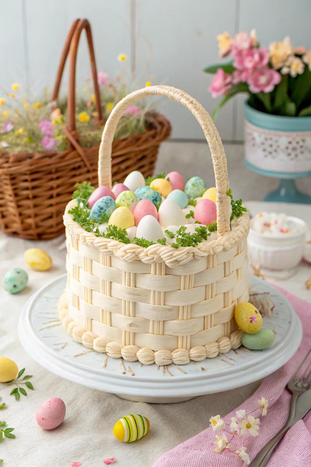 An Easter basket cake that's both creative and festive.