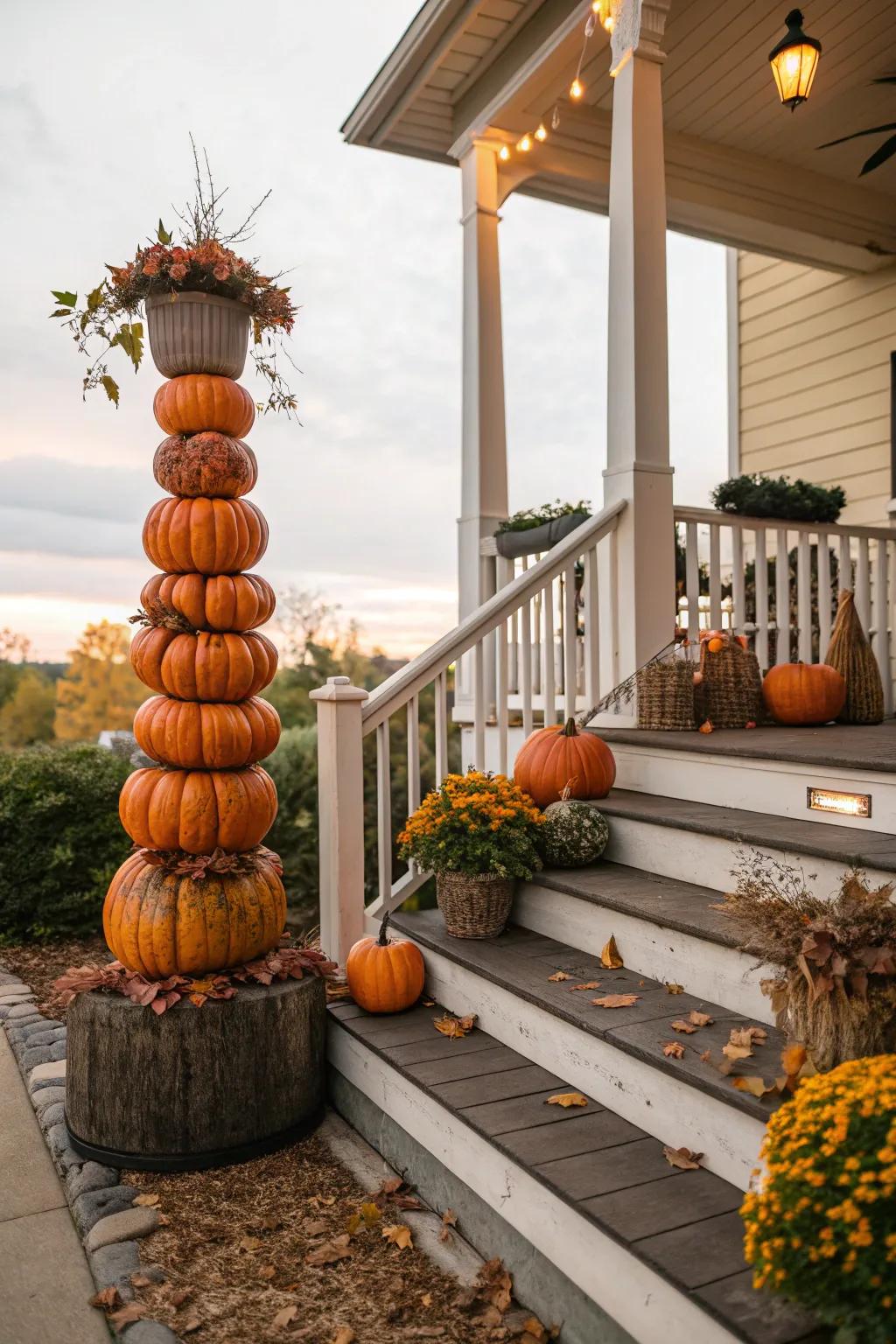 A gourd structure contributes height and inventive flair to your fall porch.