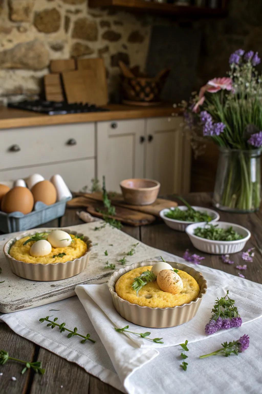 Eggs in polenta cups offer a unique and delightful texture.