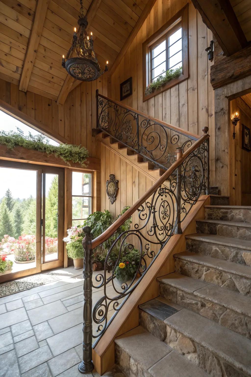 Intricate ironwork adds artistic charm.