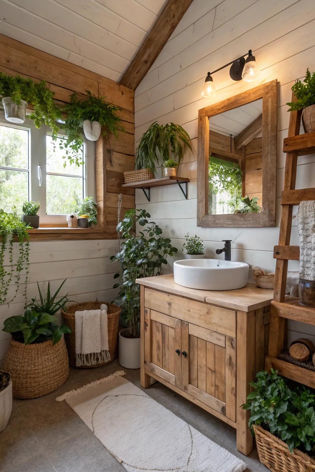 Verdure introduces a refreshing and natural touch to this farmhouse bathroom.