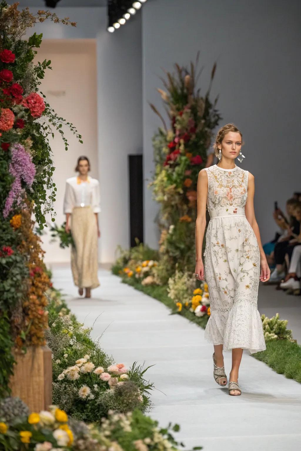 Seasonal floral layouts add a touch of elegance to the fashion runway.