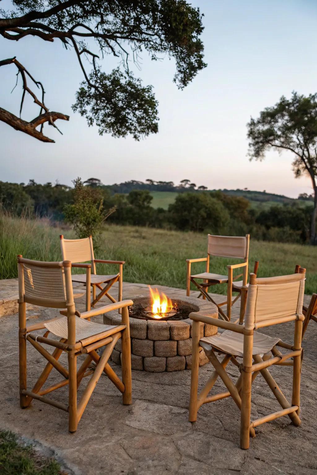 Reed chairs offer a sustainable and stylish option for your fire pit area.