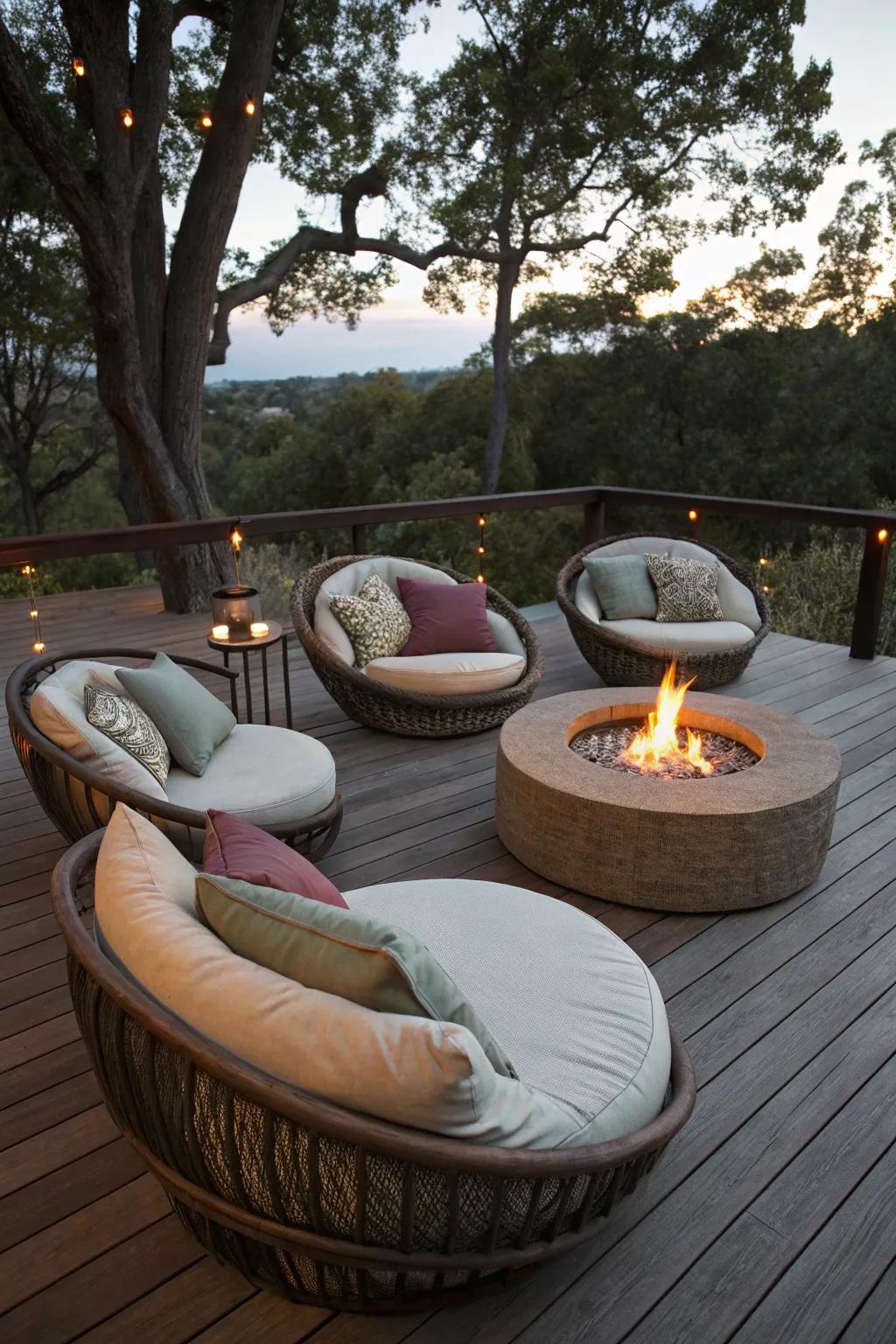 Oversized circular seats offer a whimsical and cozy seating option.