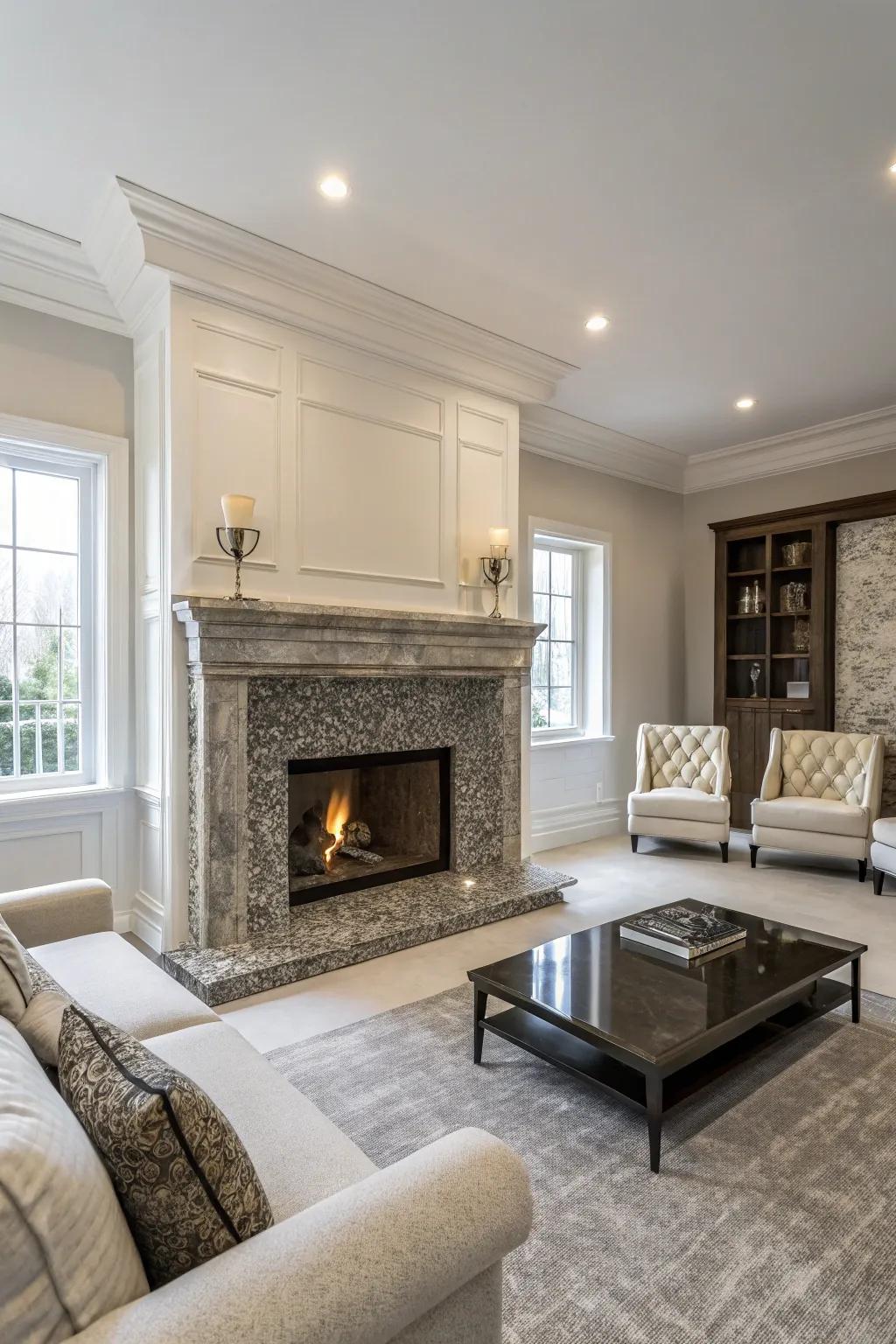 A granite-slab surround is sleek and sophisticated.