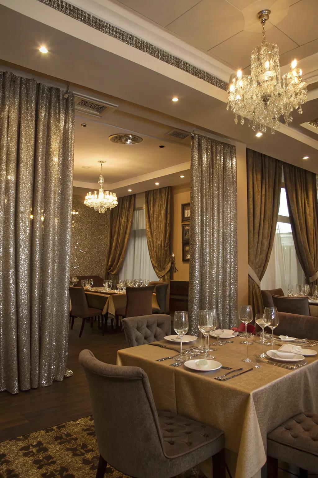 Steel toned curtains include a touch of style to this dining room.