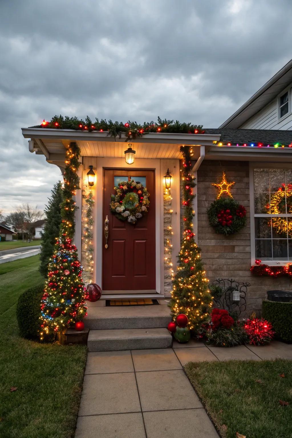 Themed ornamentation welcomes guests through festive flair.