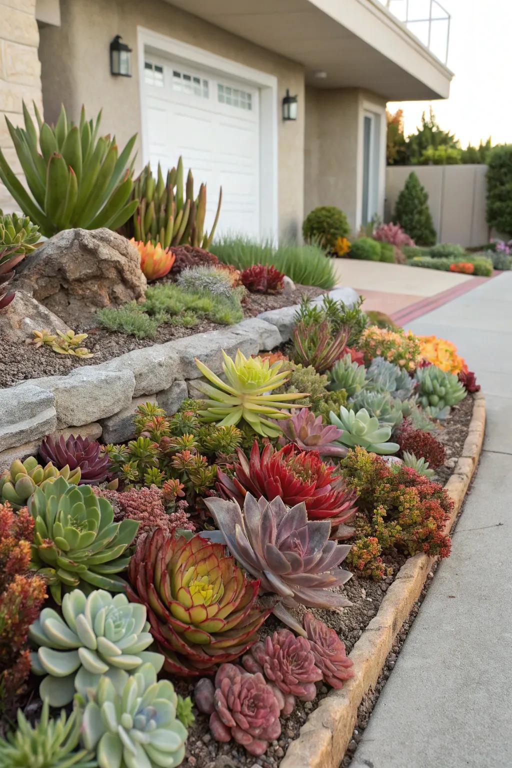 Succulents offer unique forms and colors to your berm.
