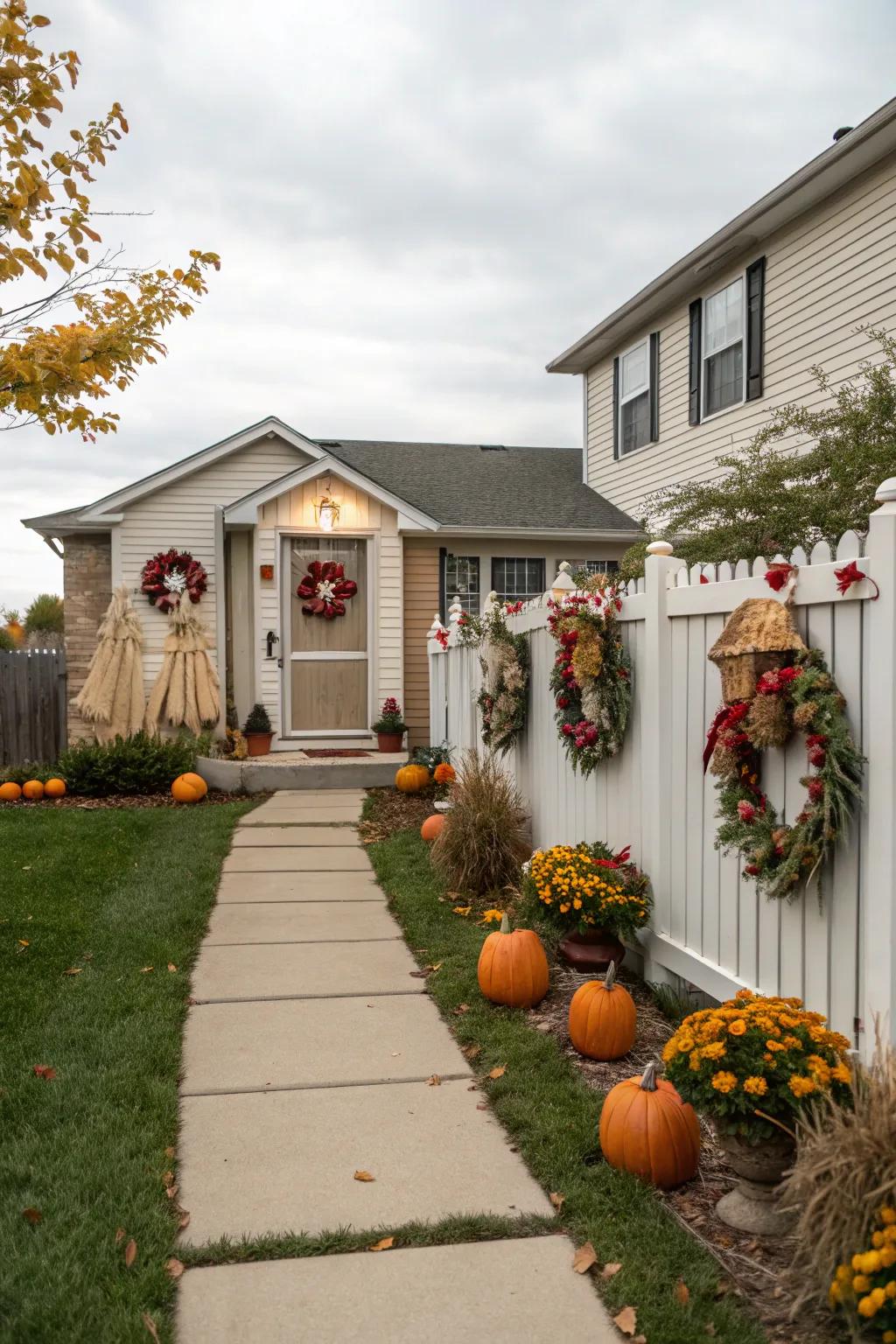 Seasonal decor adds a festive and lively aspect to the yard.