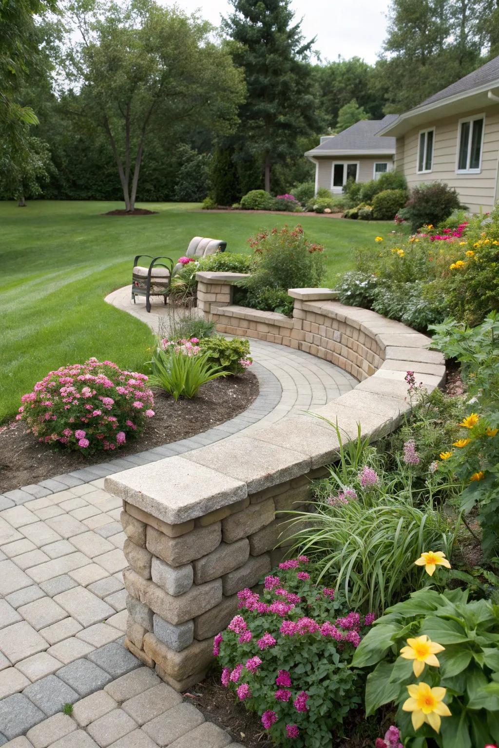 Stone block seating walls combine style with practicality.