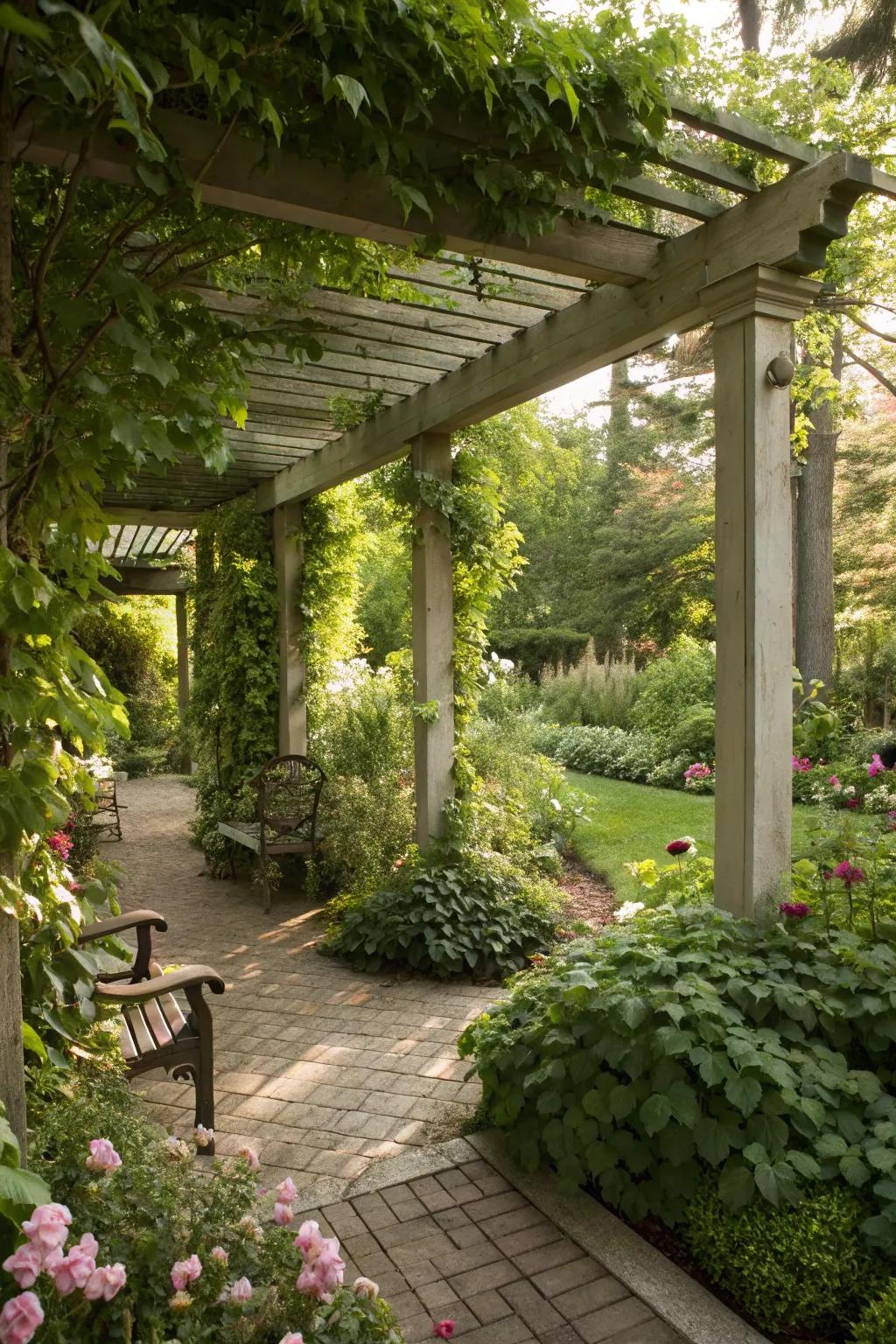 A garden feature offers structure and a charming focal point.