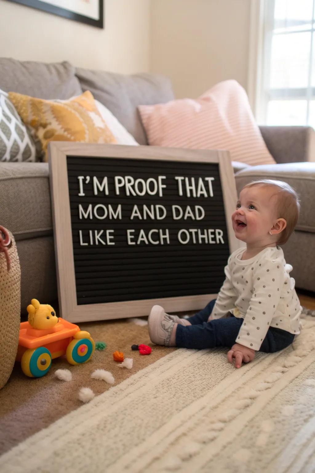 A playful reference to the love that brought baby into the world.