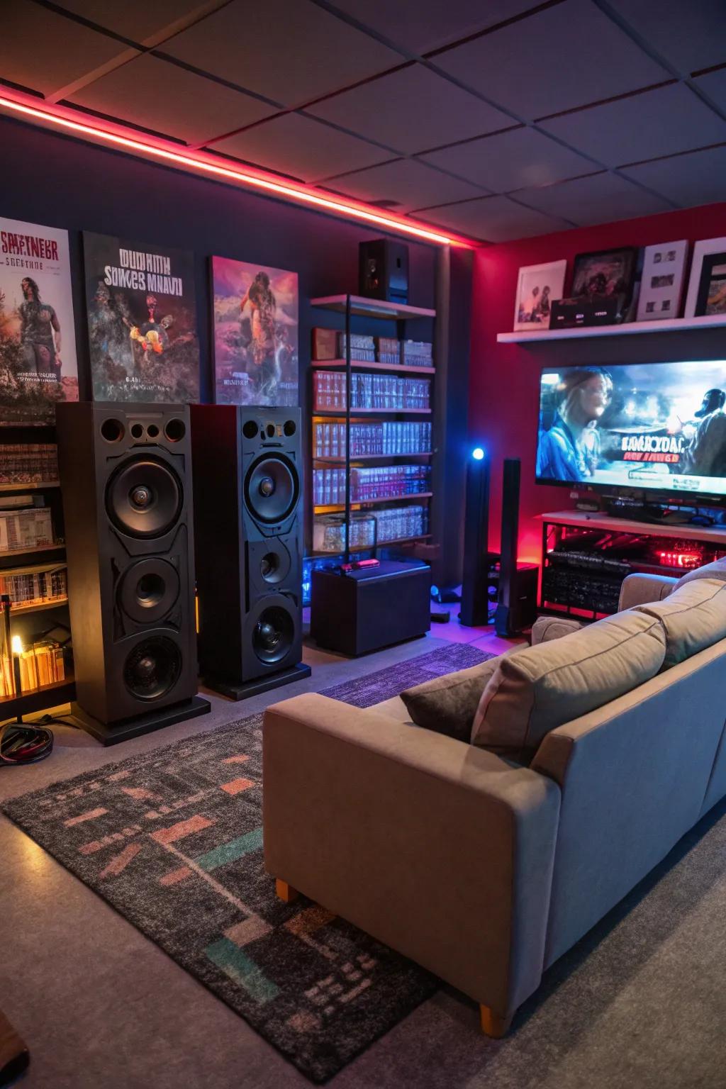 A sound system creating an immersive audio experience.