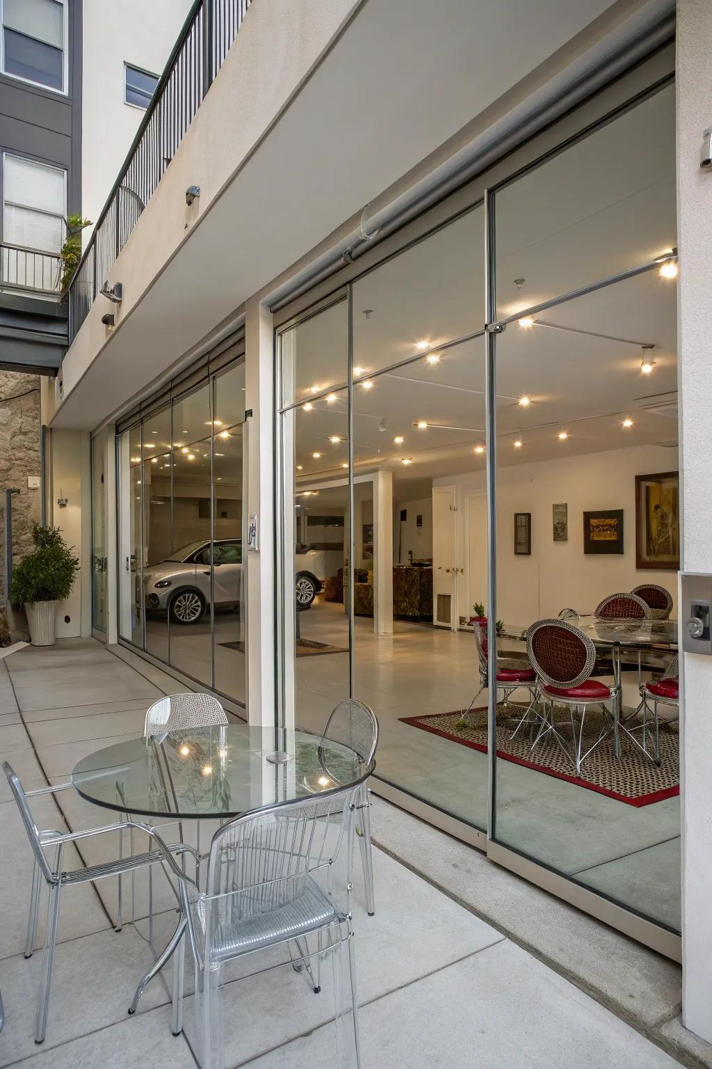 Reflective exteriors enhance illumination and foster the illusion of space.